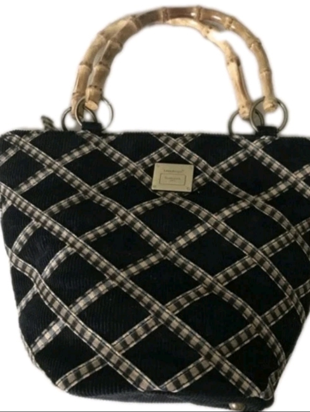 Longaberger Women’s Black Corduroy Tote Bag with Bamboo Handles